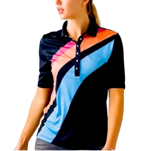 Zyia Active Rainbow Clubhouse Women's Short Sleeve Polo Top Size Large L 📦 - Picture 1 of 11